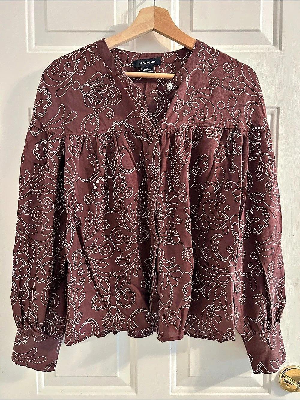 Sanctuary Paisley Blouson Blouse Brown & White Medium